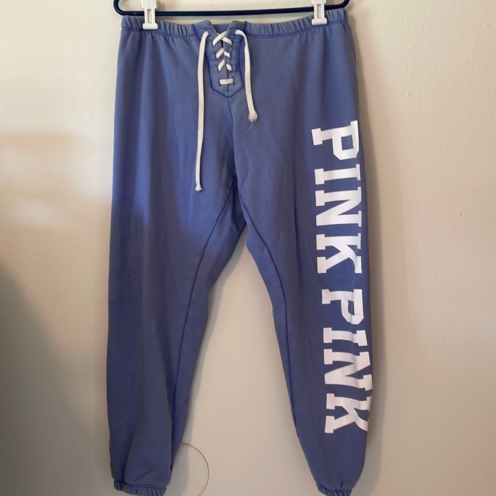 PINK Blue Lace Up Waist Joggers Sweatpants
